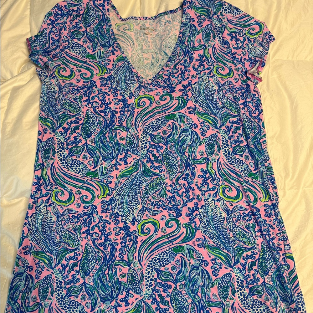 Lilly Pulitzer Etta Short Sleeve Lilac Rose We Mermaid. Size XL. NWOT